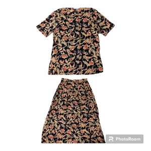 VTG JH Collectibles Navy Paisley Print Blouse & Skirt Set Women's Top 8 Skirt 10